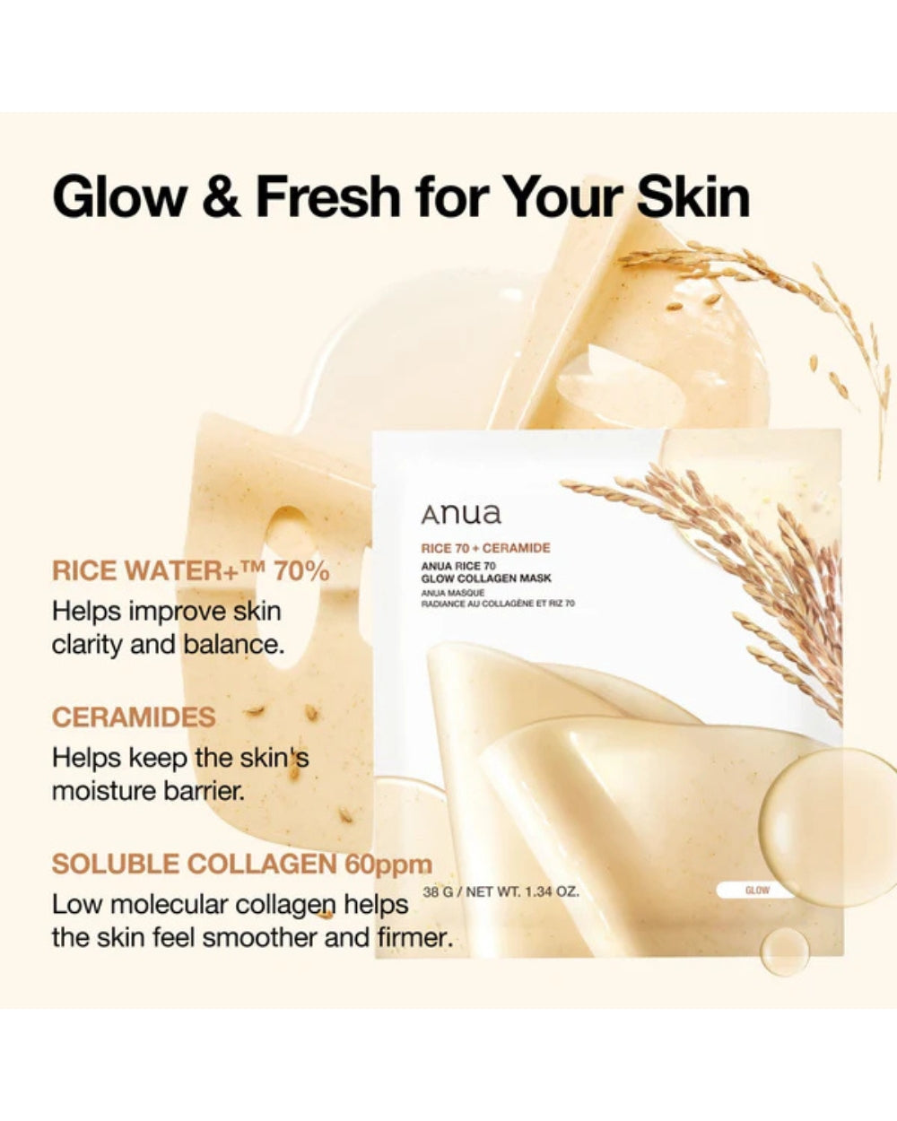 Anua - Rice 70 Glow Collagen Mask